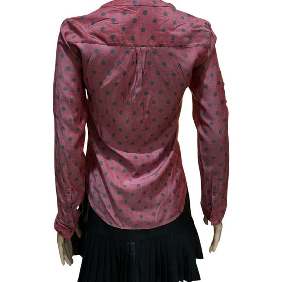 NWOT๐ Express Women Button Down Long Sleeve RED POLKA DOT Work Office Shirt XXS - Picture 4 of 5